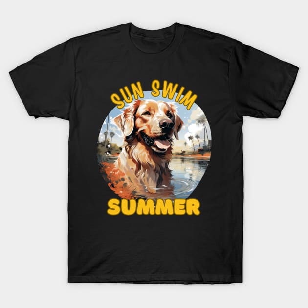 The Golden Retriever Dog's Vacation. Sun Swim Summer. T-Shirt by Cute Dogs AI